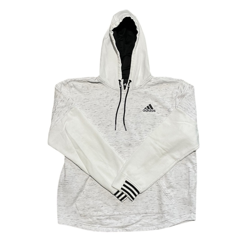 Adidas Men’s White and Black Mélange Hoodie - Size Large